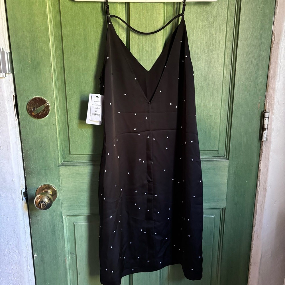 NWT Equipment Black Slip Dress with White Stars - Picture 4 of 4